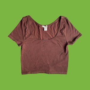 Brown Cropped Square Neck Tee